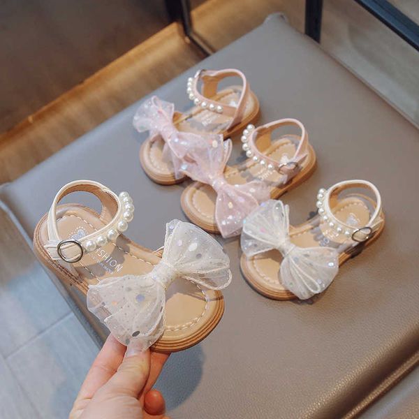 Sandali Sandali da ragazza estivi Perline Papillon in rete Bellissimi cursori per bambini carini 22-37 Bambino Rosa Beige Flessibile Comodo Scarpe per bambini