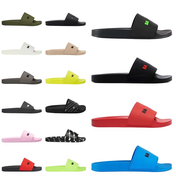 Mens Slide Slide ppantoufle Designer chinelo de verão Sandálias ao ar livre sapatos de borracha plana de borracha preta branca não escorregadia chinelos de massagem slide de piscina macia piscina