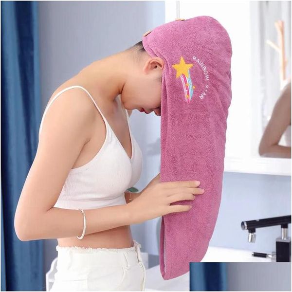 Asciugamano Donna Ragazze Magic Microfiber Cuffia da doccia Cappelli da bagno per capelli asciutti Asciugatura rapida Soft Lady Turban Head Drop Delivery Home Garden Tex Dhxod