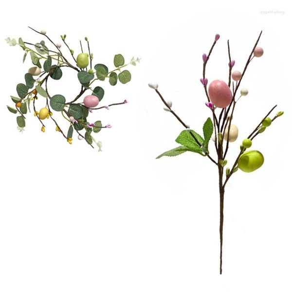 Dekorative Blumen P82E Ostern Ast Bunte Malerei Schaum Eier Pflücken Vase Ornamente Frühlingskranz