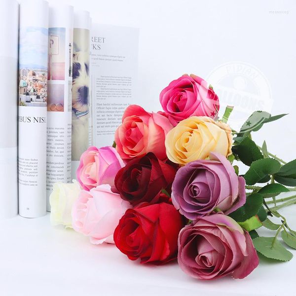 Flores decorativas 1pc 23 polegadas Artigo artificial de rosas Arranjo para casa decoração de escritório branco vermelho rosa roxo verde roxo