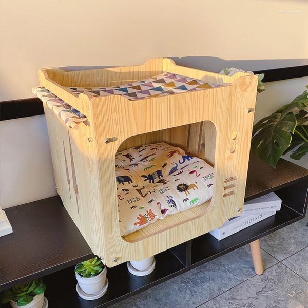 Letti per gatti Villa di lusso Casa in legno massello Nero Doppio strato Esterno per gatti Quattro stagioni Articoli per animali Accessori Para Gatos