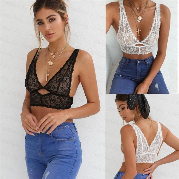 Camisoles Tanks Mulheres Floral Lace Bralette Bustier Top Top Triângulo Não Brazão Mesh Sheer