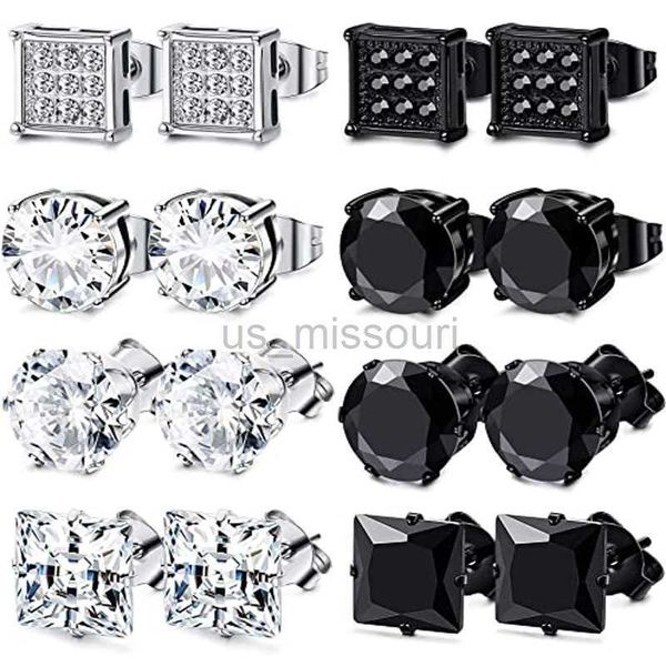 Stud 8 pares de aço inoxidável de aço cúbico zirconia brincos definidos jóias de piercing de ouvido unissex para homens e mulheres 6mm simplicidade elegante j230529