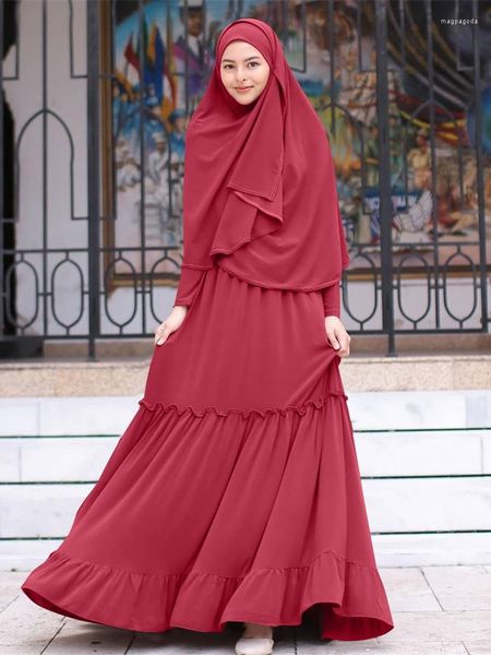 Ethnische Kleidung Muslim Long Khimar Abaya Kleid Malaysia Türkei islamische Anbetung Robe Hijab Kopftuch Dubai Arabische Kleidung 2 Stück Set