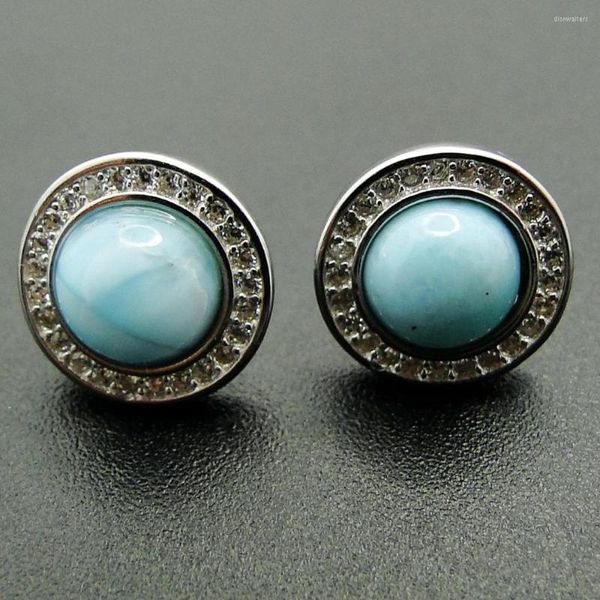 Ohrstecker, natürlicher Larimar-Ohrring, edler Schmuck mit 7 mm rundem 925er-Sterlingsilber für Frauen, schönes Geschenk