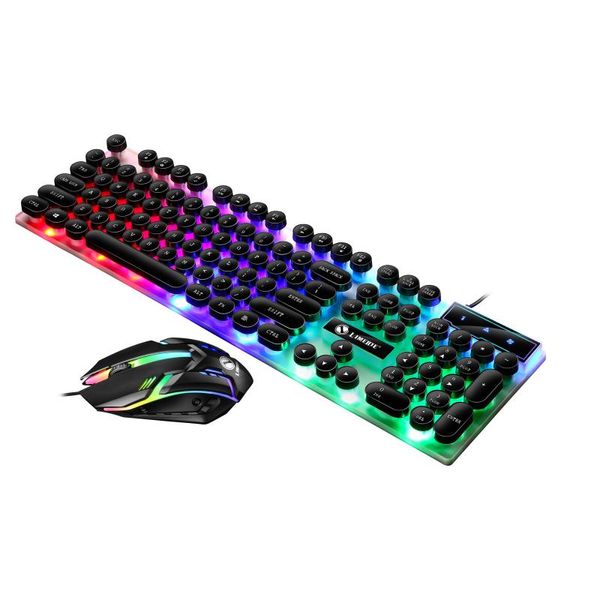 Combos GTX300 Máquina de Escrever Teclado e Mouse Conjunto Punk Retro Teclado Retroiluminado Jogo USB Com Fio Teclado e Mouse Conjunto para PC Desktops