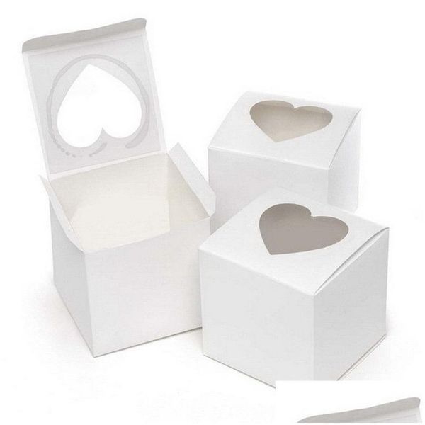 Упаковочные коробки PVC Window Cupcake Box 7.5x7.5x7.5cm Белый глянцевый сердец -подарок подарки для торта Подаров для Дня Святого Валентина.
