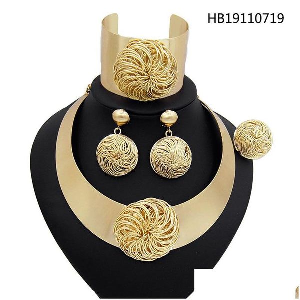 Ohrringe Halskette Yaili Nigerian Hochzeit Afrikanische Braut Dubai Schmuck Sets Für Frauen Goldene Und Silber Große Armband Ring Drop Liefern DHSV0