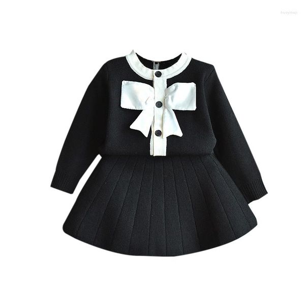 Kleidungssets Prinzessin Kinder Mädchen Kleidung Set Schuluniform Stil Niedlicher Strickpullover Jacke Mantel Und Rock Winter Outfits 6 8 Jahre