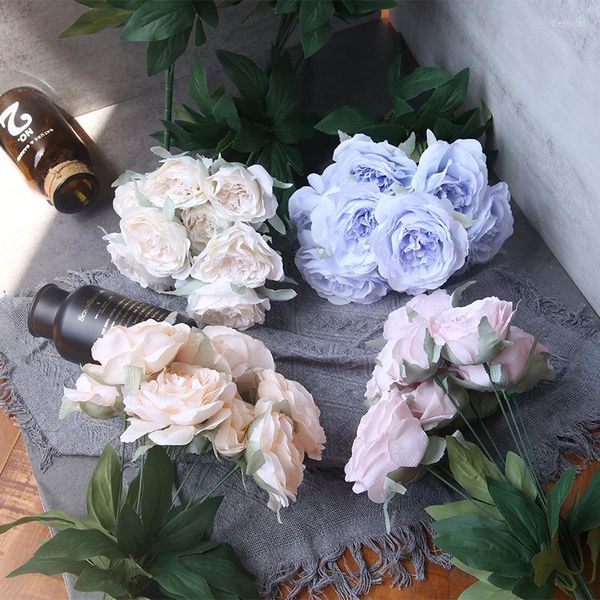 Flores decorativas Seda Artificial Peonys Bouquet Casamento Noiva Segurando Casa Sala de Estar Jardim Simulação Pintura a Óleo Peony Flower Decor