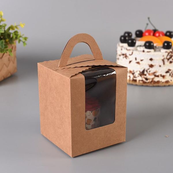 Geschenkpapier 10/20/50 Stück Kraftpapier Muffinboxen für Bäckerei Tragbare Cupcake-Verpackung Transparentes Fenster Weiße Papptaschen mit GriffGeschenk