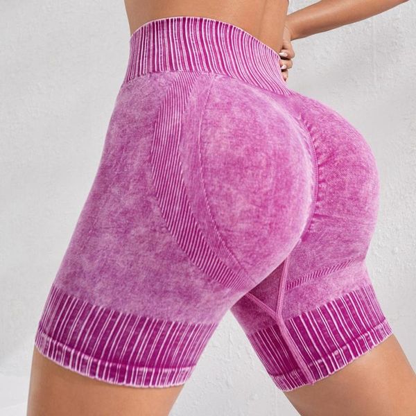 Pantalones cortos activos Fitness sin costuras para mujer, pantalones cortos para levantar la cadera, lavado de arena, ajustados, cintura alta, Yoga, correr, ciclismo
