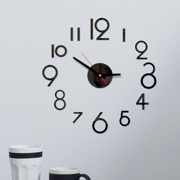 Relógios de parede decorativa conveniente simples DIY Relógio moderno Presentes de espelho acrílico Quarto operado por bateria digital completa para casa grande