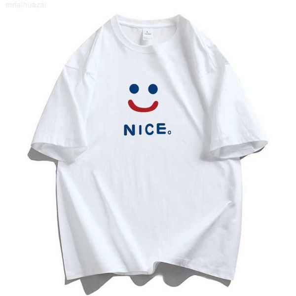 T-shirt a maniche corte da uomo nell'estate del 2023, T-shirt stampata New Smiling Face, girocollo in puro cotone, tendenza camicia a mezza base