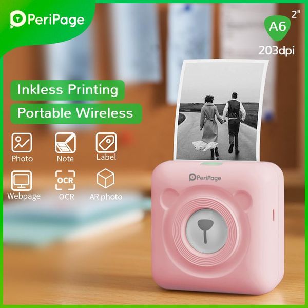 Impressoras Peripage Mnin Impressora fotográfica portátil Pocket Pocket Wireless Bluetooth Pictures Paper Recibo Label Printer para Android iOS A6