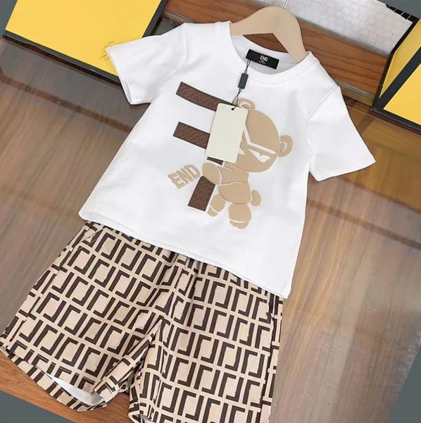 Designer de luxo marca bebê crianças conjuntos de roupas clássicas marca roupas ternos crianças verão manga curta carta shorts moda camisa ss 80