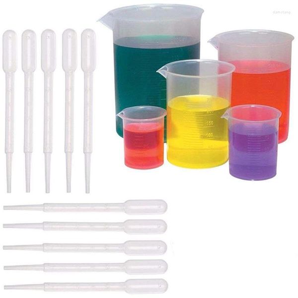 Dimensioni Bicchieri in plastica Set di misurini (50 100 250 300 500 ML) e 10 confezioni di pipette di trasferimento graduate trasparenti da 3 ml