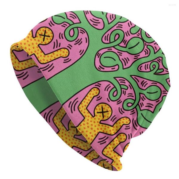 Berets abstrakte geometrische Haring Dance Beanie Bonnet Strickhut Frauen Männer Hip Hop warme Winterschädel Mützenkappe für Ski