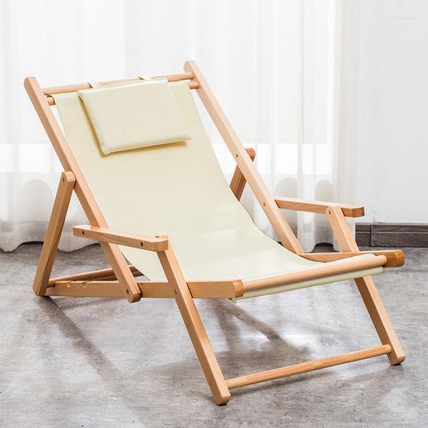 Mobili da campo Sedia da spiaggia reclinabile portatile da esterno in legno di bambù Sedia da spiaggia regolabile in altezza pieghevole con cuscini Home in legno