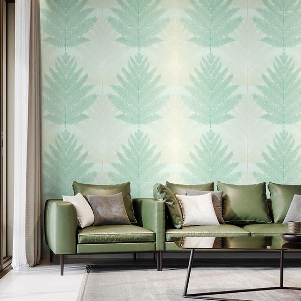 Обои современные простые нетканые ткани скандинавские свежие зеленые растения листья обои гостиная спальня фоновая стена бумага