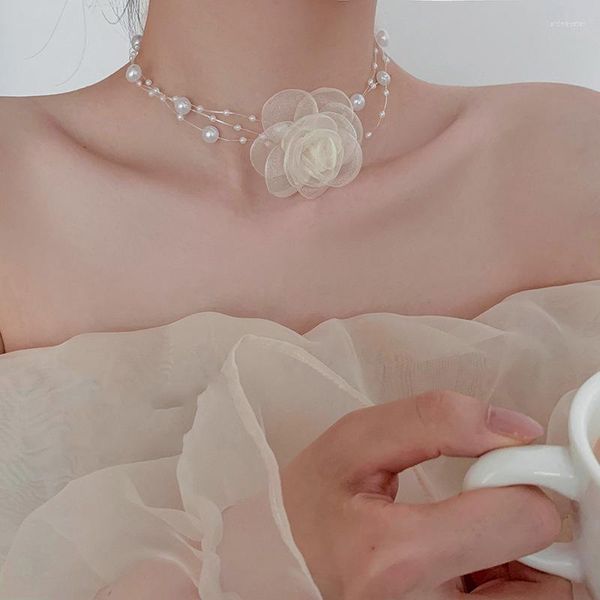 Ketten Blume Choker Halskette Frau Süße Braut Halsketten Kette Hohe Qualität Anhänger Mädchen Schmuck Mode Schlüsselbein Kpop Legierung Collares