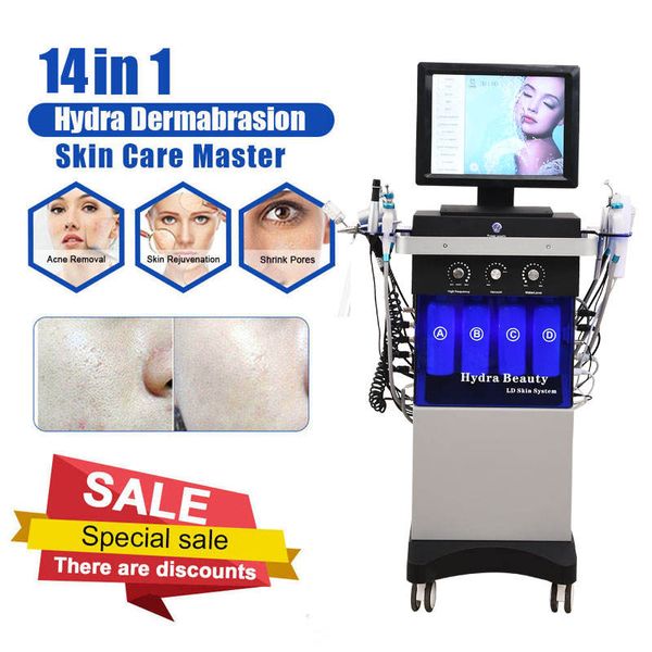 2023 Hot 14 in 1 Microdermoabrasione Hydra Facial Auqa Water Deep Cleaning RF Face Lift Cura della pelle viso Spa macchina Serraggio Attrezzature per saloni di bellezza