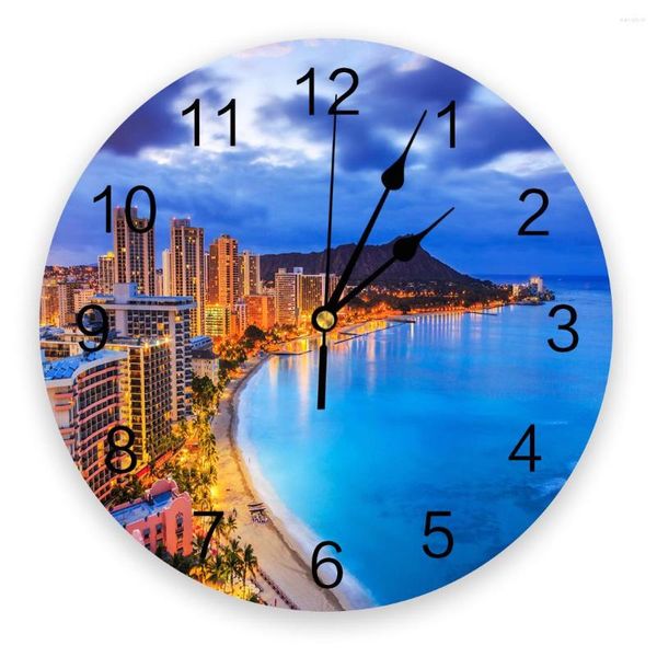 Orologi da parete Blue Sea City Building Scenery Clock Home Decor Bedroom Silent Oclock Orologio digitale per camerette