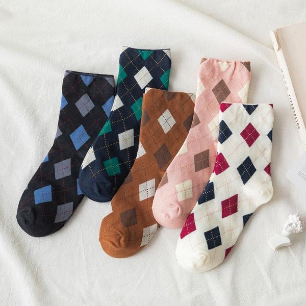 Meias Femininas Outono e Inverno Feminino Estilo Clássico Xadrez Sox Estudante Menina Colorida Feminina Atacado Gota