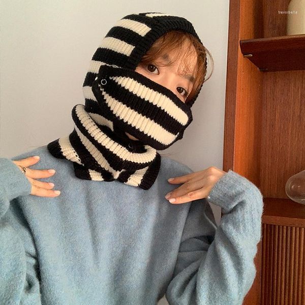 Sciarpe MoriBty Sciarpa con snood lavorato a maglia invernale Donna Passamontagna con cappuccio Collo Colletto Copricapo a righe Protezione per la testa Fazzoletto da collo caldo Hijab