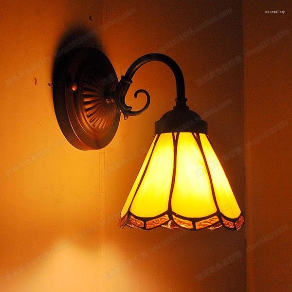 Настенные лампы Европейская простая стеклянная маленькая лампа Тиффани в стиле зеркало передние коричневые балконы спальня e14 220V 110 В антикварная ностальгия