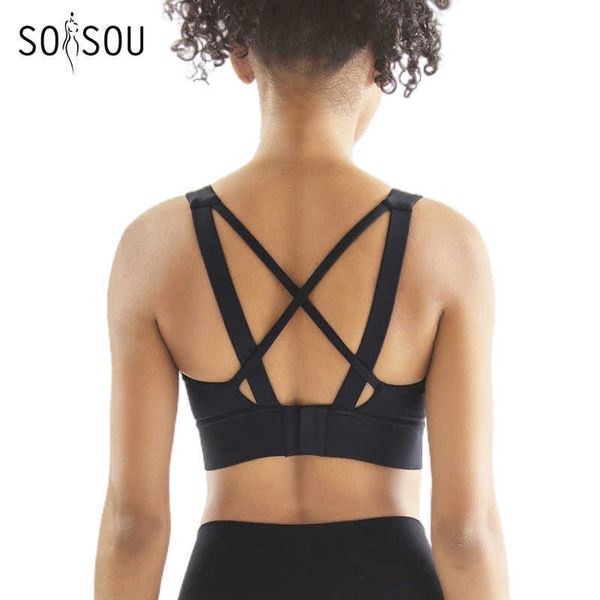 Reggiseni SOISOU New Women Reggiseno sportivo Top Traspirante Sexy Cross Back Beauty Underwear Allenamento Palestra Fitness Canotta Reggiseno da donna J230529