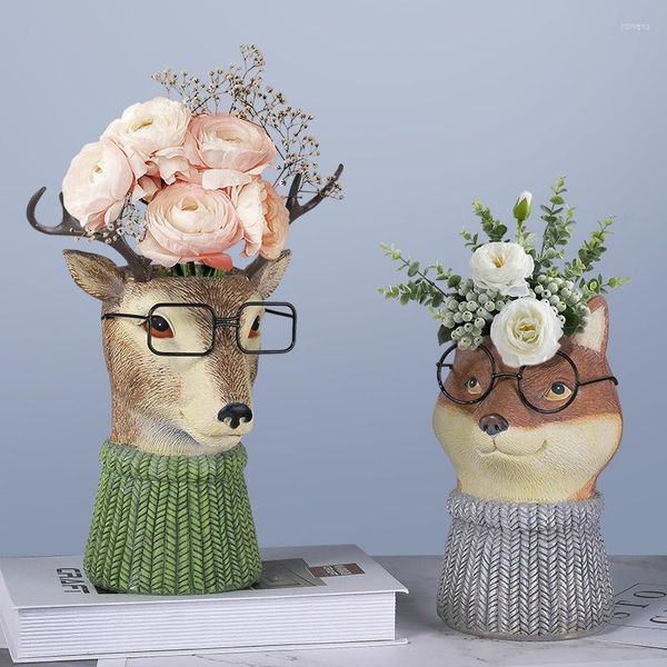 Vasen, tierische Harzvase, Dekoration, kreatives Wohnzimmer, Garten, tragende Brille, getrocknete Blumen, Topf, Desktop-Aufbewahrung, Blumenarrangement