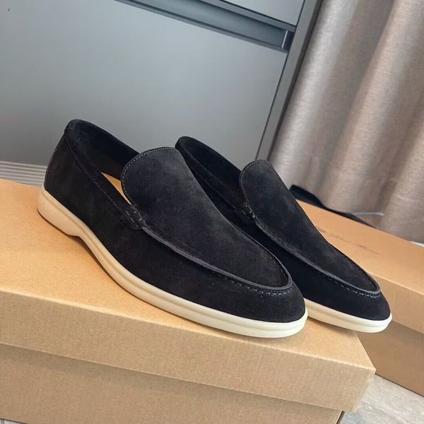 Konfor Termleri Yürüyüş Erkekler Loafers Elbise Ayakkabı LP Spor Sakinleri Düz Düşük Üst Süet İnek Deri Oxfords Loro Piana Moccasins Kauçuk Sole Beyefendi Yürüyüşü