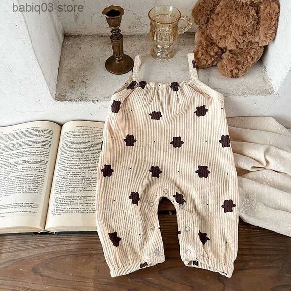 Strampler 2023 Sommer Baby Strampler Korea Stil Neugeborenen Jungen Mädchen Ärmellose Strap Bär Muster Lose Overall Outfits Sunsuit Kleidung INS T230529