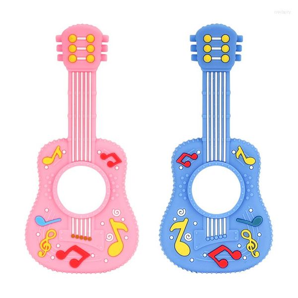 Yemek takımı setleri BPA ücretsiz çiğneme oyuncak kabartma bebek ağrısı boğazlı diş etleri gitar bebek dişleri silikon teether