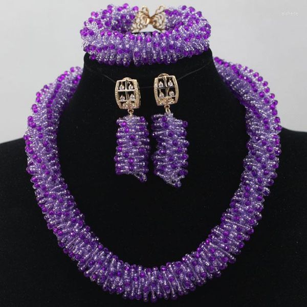 Серьги ожерелья устанавливают сиреневые пурпурные бусинки африканские свадебные украшения, коренастые ювелирные украшения WD231