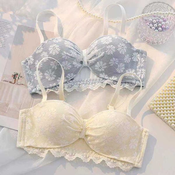 Reggiseni Sexy Reggiseno a fiori in pizzo Reggiseno a mezza coppa Push up senza anello in acciaio Lingerie da donna carina P230529