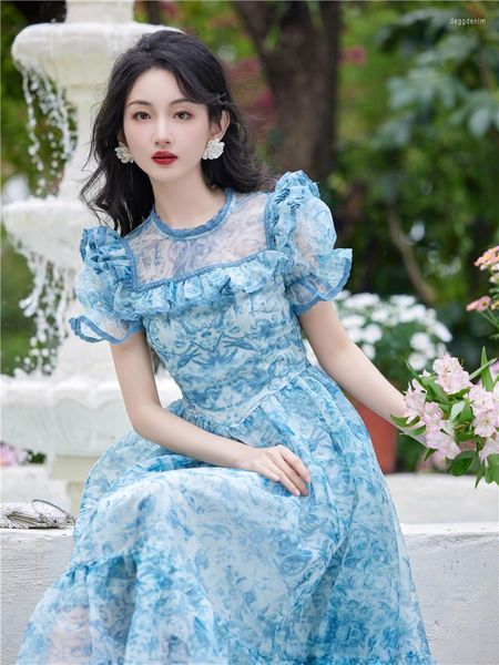 Parti Elbiseleri Şifon Zarif Çiçek Midi Elbise Kadın Plaj Peri Romantik Prenses Tek Parça Kore Moda 2023 Yaz