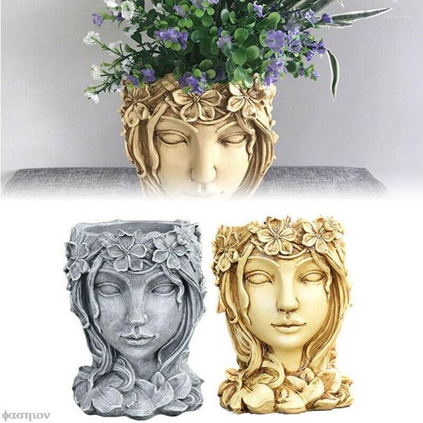 Vasen Blumentopf Harzvase Göttin Töpfe Kopf Frauengesicht Skulptur Ornament Tischdekoration Kunst Wohnaccessoires