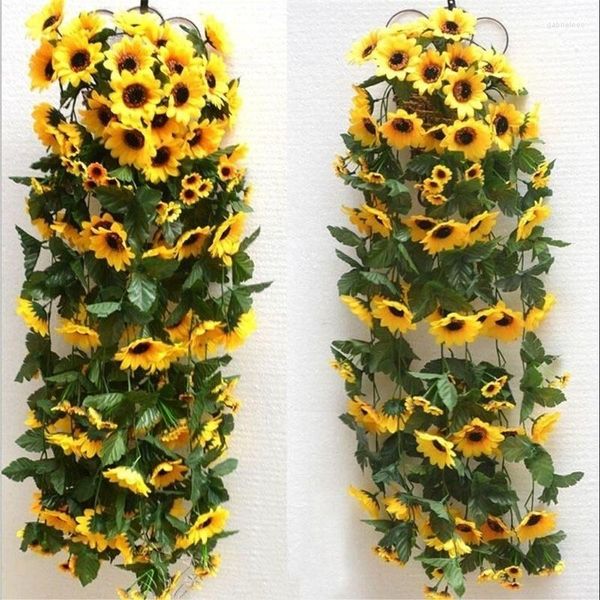 Dekorative Blumen, 1 Stück, 260 cm, künstliche gelbe Sonnenblumen-Girlande, Blumenrebe, Hochzeit, Blumenbogen, Dekor aus Seide