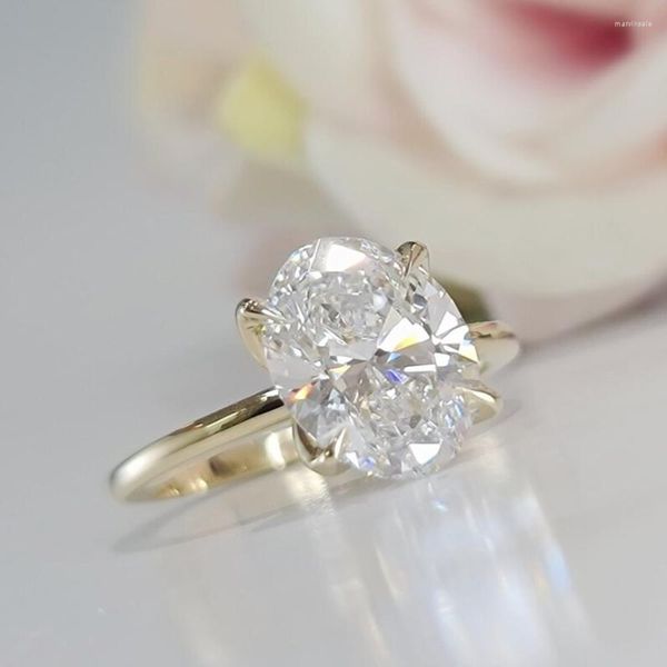 Anelli a grappolo Anello di fidanzamento con diamante coltivato in laboratorio a taglio ovale in oro bianco 14 carati 3 CVD IGI