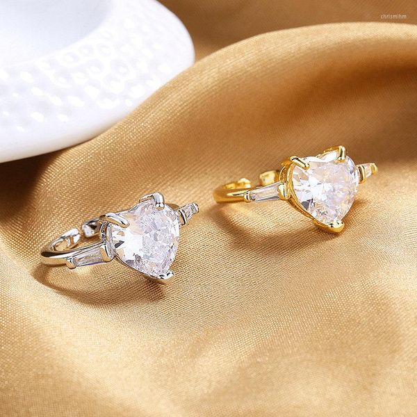 Cluster Rings S925 Sterling Silver Opne Ring Gold / Heart ZC Zircon per le donne Fashion Luxury Party Gift Mom Charm Jewelry