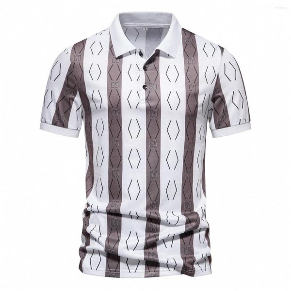 Polo Masculino Verão Moda Masculina Estampado Color Block Stripe Manga Curta Lapela T-shirt Polo Fino e Macio