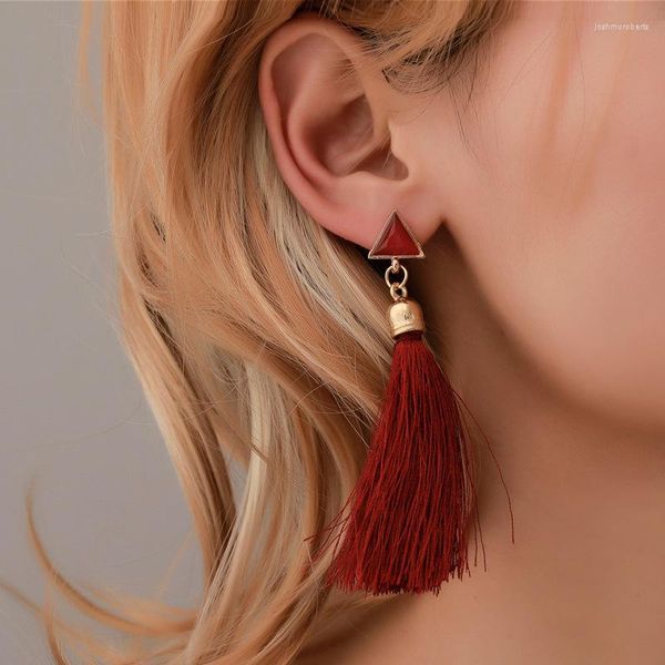 Orecchini pendenti Spiaggia Nappa rosso scuro Hollow Golden Moon Triangolo Cerchio Perla simulata Donne Drop 6 paia / set