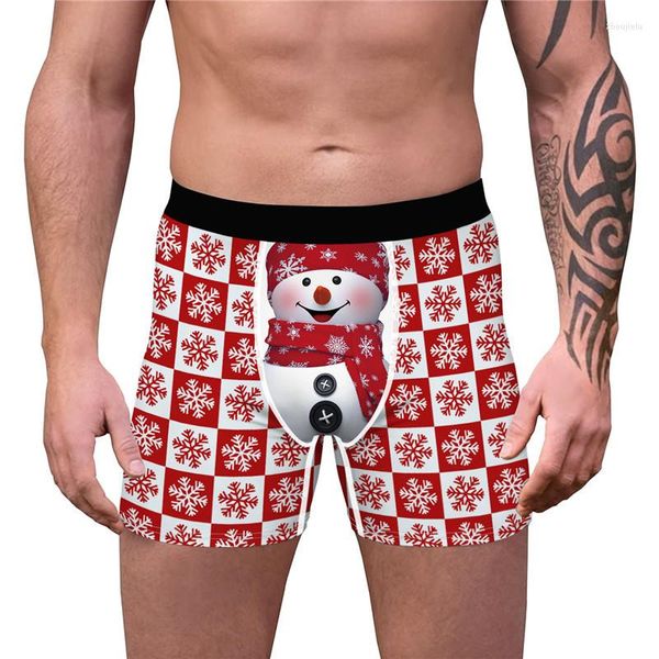 Unterhosen für Herren, Weihnachts-Boxershorts, Weihnachtshöschen, lustige Unterwäsche, 3D-Schneemann-Schneeflocken-Druck, Urlaubs-Boxershorts