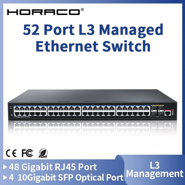 Переключатели Horaco 52 Port L3 Managed Ethernet Switch 10G Uplink Network Switcher 48 Port Gigabit Hub Internet Splitter