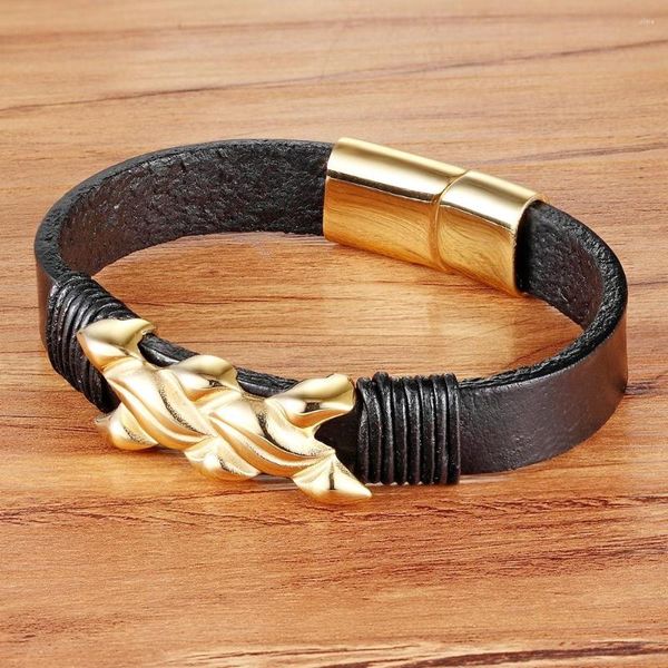 Charm-Armbänder TYO Punk-Stil Besonderes Geburtstagsgeschenk Echtes Lederarmband Goldfarbe Geometrisches Muster Zubehör Schmuck Großhandel