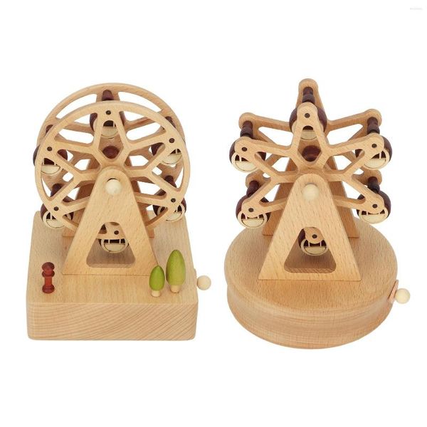 Figurine decorative Carillon in legno Modello di ruota panoramica in faggio Fatto a mano Musica artigianale in legno per Natale Compleanno Regalo di San Valentino