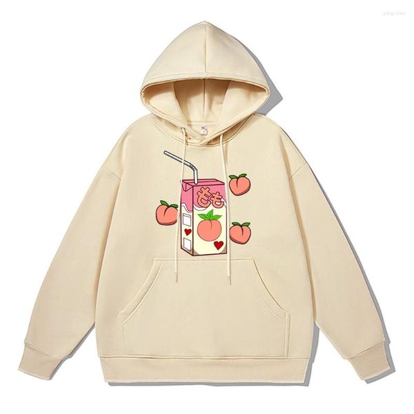 Felpe con cappuccio da uomo Scatola per bevande aromatizzata alla pesca Felpa con cappuccio Kawaii Uomo Felpe addensate in cotone Abbigliamento invernale in pile caldo Abbigliamento sportivo oversize allentato